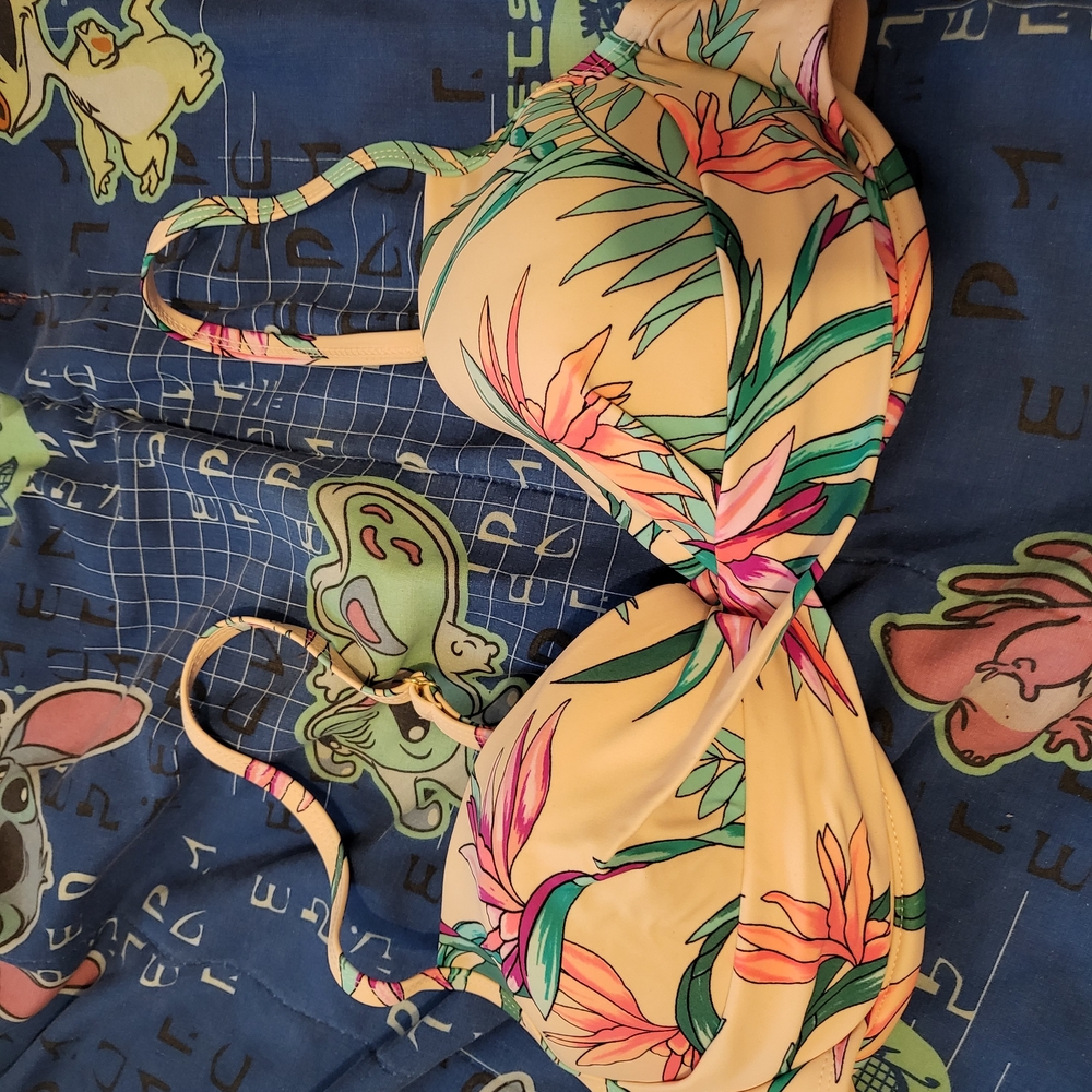 dip Floral Underwire Bra - Yellow with Green & Pink Tropical Print Size M